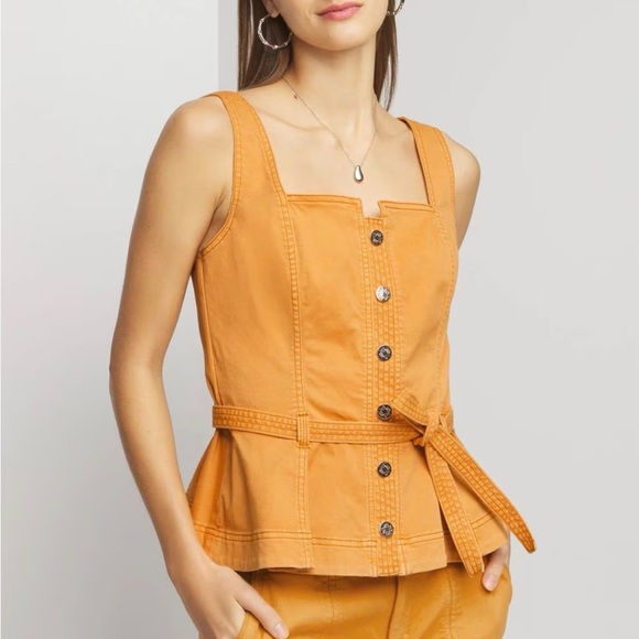 Tops - WHBM  Sleeveless Topstitch Pret Top with Button Peplum Detail